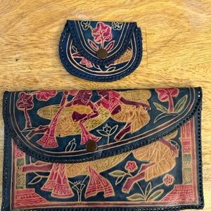 Vintage Elegant Blue and Pink Embroidered Clutch Set